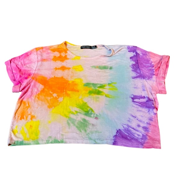 Nasty Gal Tops - Nasty Gal tie dye crop top  short sleeve cotton tee feel size 6 baby bright pink